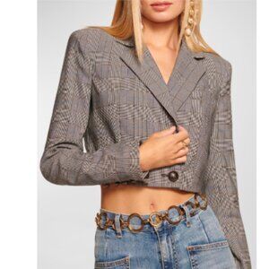 Ramy Brook Siena Plaid Double Breasted Cropped Blazer In Plaid Multi NWT SZ 14